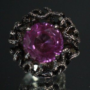 STERLING 18CT SYNTHETIC SAPPHIRE STUDIO ARTISAN BRUTALIST RING